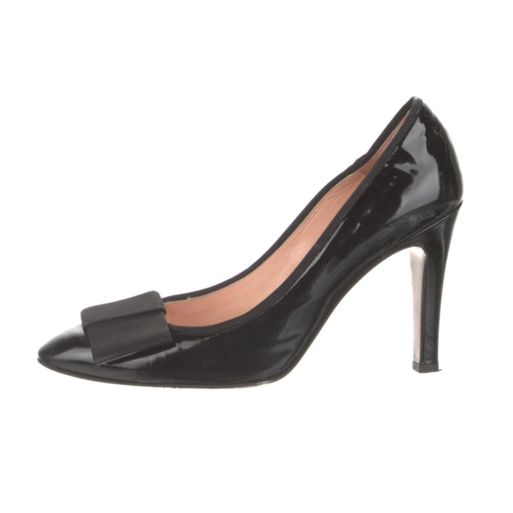 MOSCHINO Black Leather Pointed Toe STILETTO HEELS Authentic Designer Pumps 7M